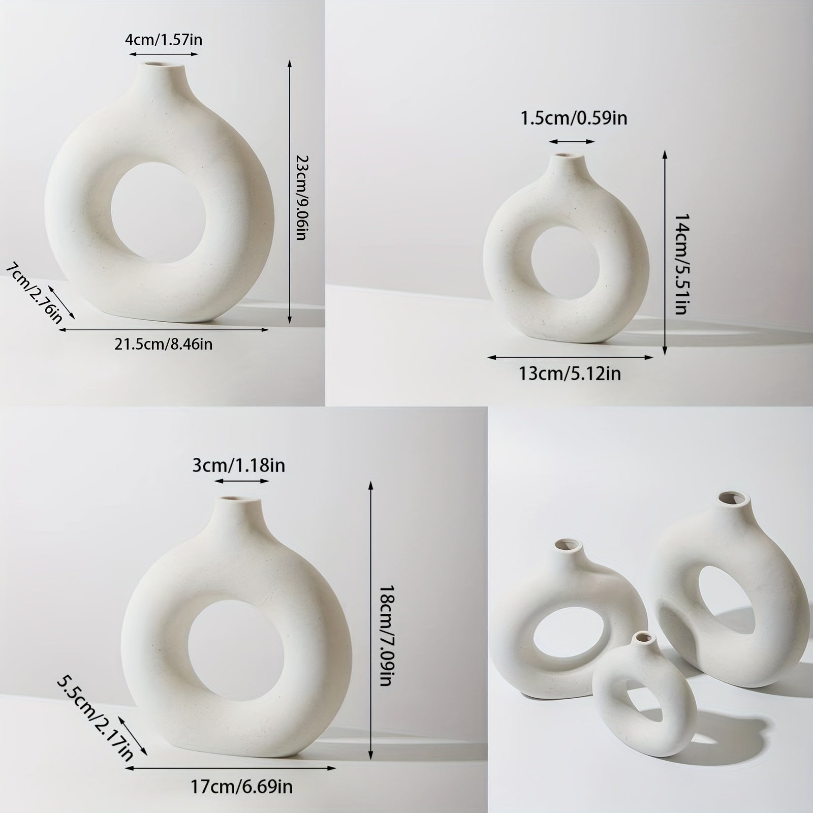 Modern Ceramic Donut Vase for Boho Home Decor with Pampas Dried Flowers