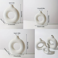 Modern Ceramic Donut Vase for Boho Home Decor with Pampas Dried Flowers
