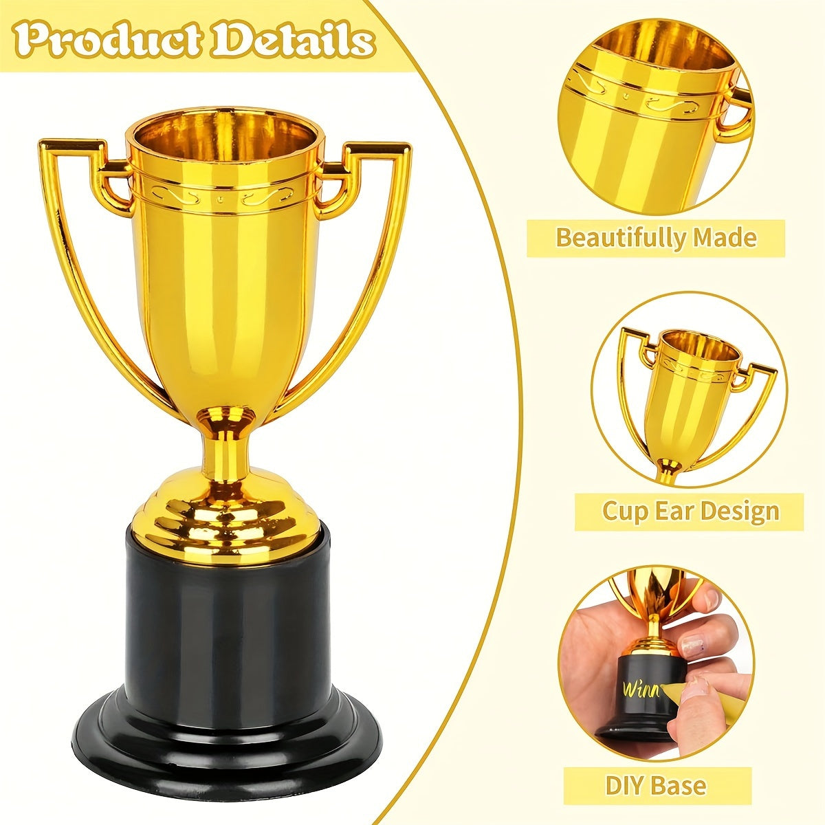 6pcs Mini Trophy Golden Plastic Trophy For Party Prizes