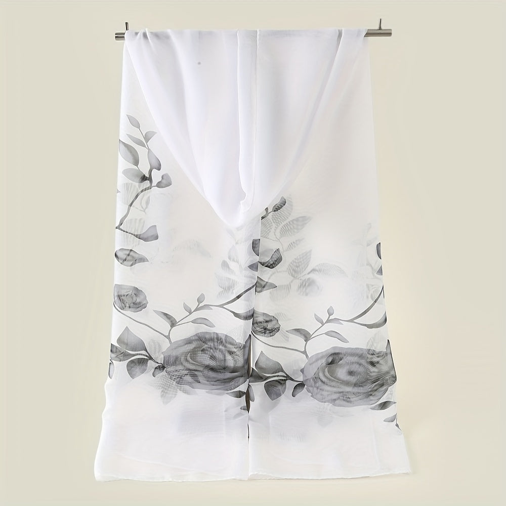 Rose Flower Print Chiffon Shawl Scarf for Beach Vacation