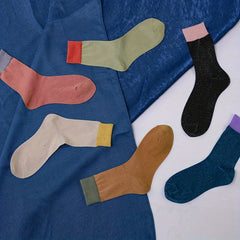 6 Pairs Colorblock Crew Socks Women's Mid Tube Stockings