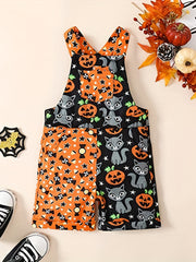 Toddler Girls Halloween Pumpkin Stripe Jumpsuit with Pocket