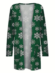  Christmas Cardigan Women's Plus Snowflake Print Cardigan