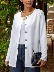  Solid Long Sleeve Button Up Round Neck Blazer