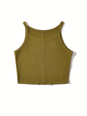 Ribbed Cami Top Crew Neck Sleeveless Summer Top