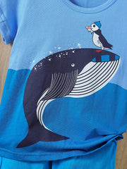 Boys Whale Graphic T-shirt & Shorts Set for Summer