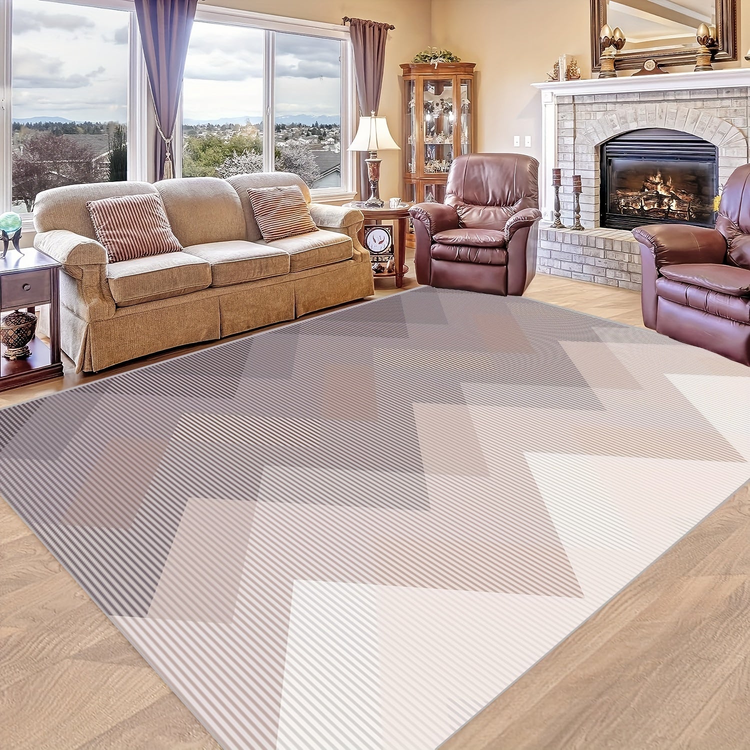 Geometric Striped Carpet Non Slip Soft Faux Sheepskin Floor Mat