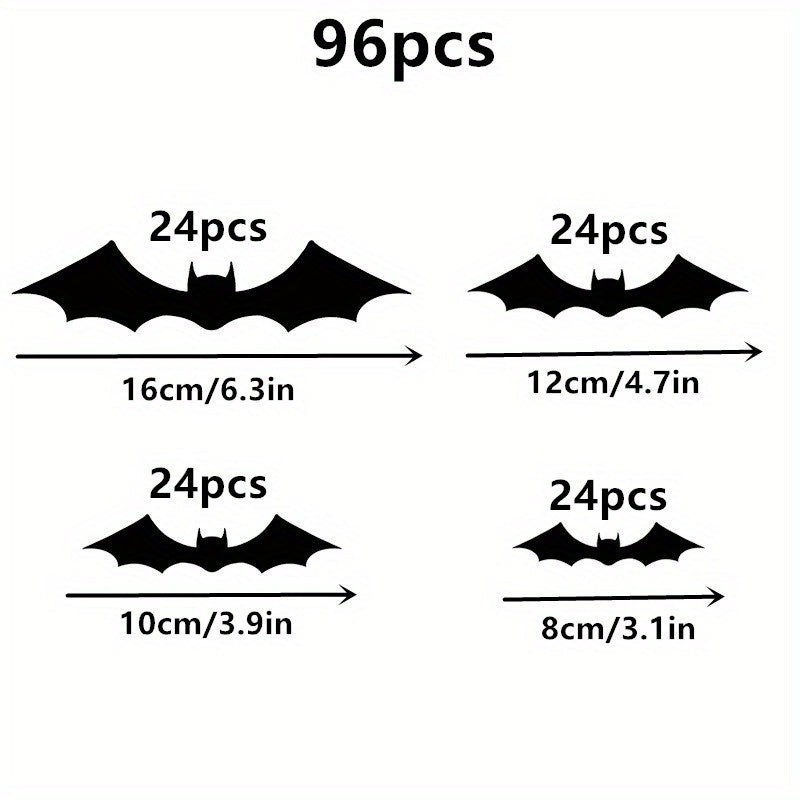 Halloween Bat Wall Decor Set - 96pcs 3D Bats in 4 Sizes