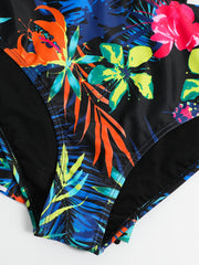  Tropical Print Tank Top & Panties Swimsuit Set