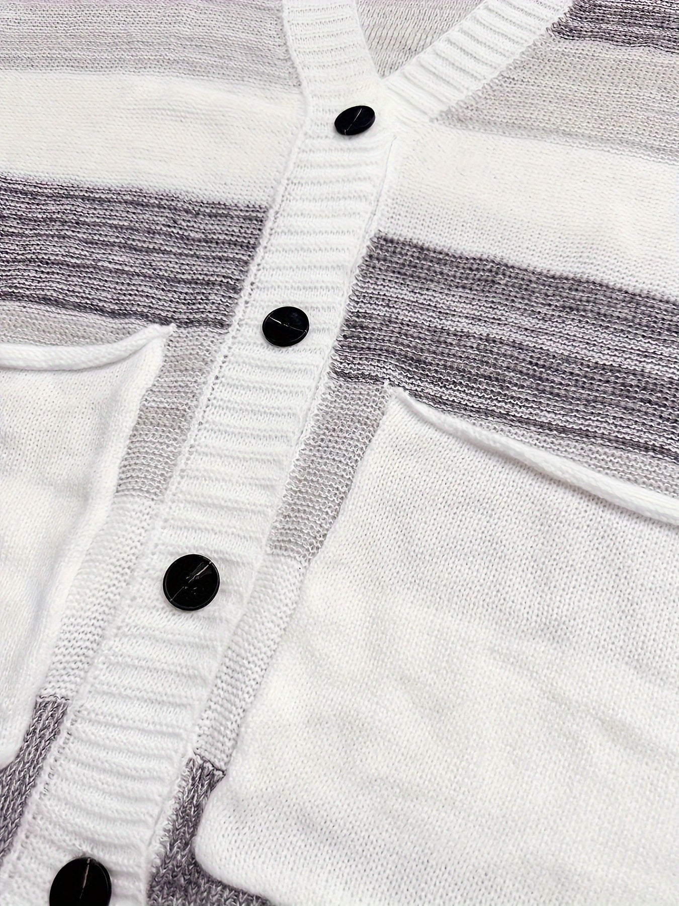  Colorblock Button Up Cardigan with Pockets