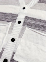  Colorblock Button Up Cardigan with Pockets