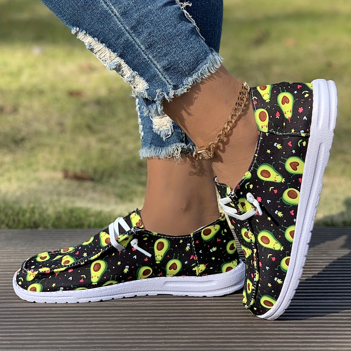 Avocado Cartoon Pattern Skate Shoes for Women