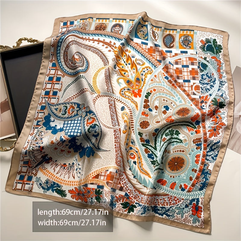 Boho Floral Print Bandana Vintage Silk Square Scarf