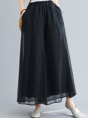  Mesh Overlay Wide Leg Trousers