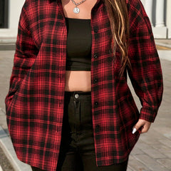  Plaid Print Button Up Long Sleeve Shacket