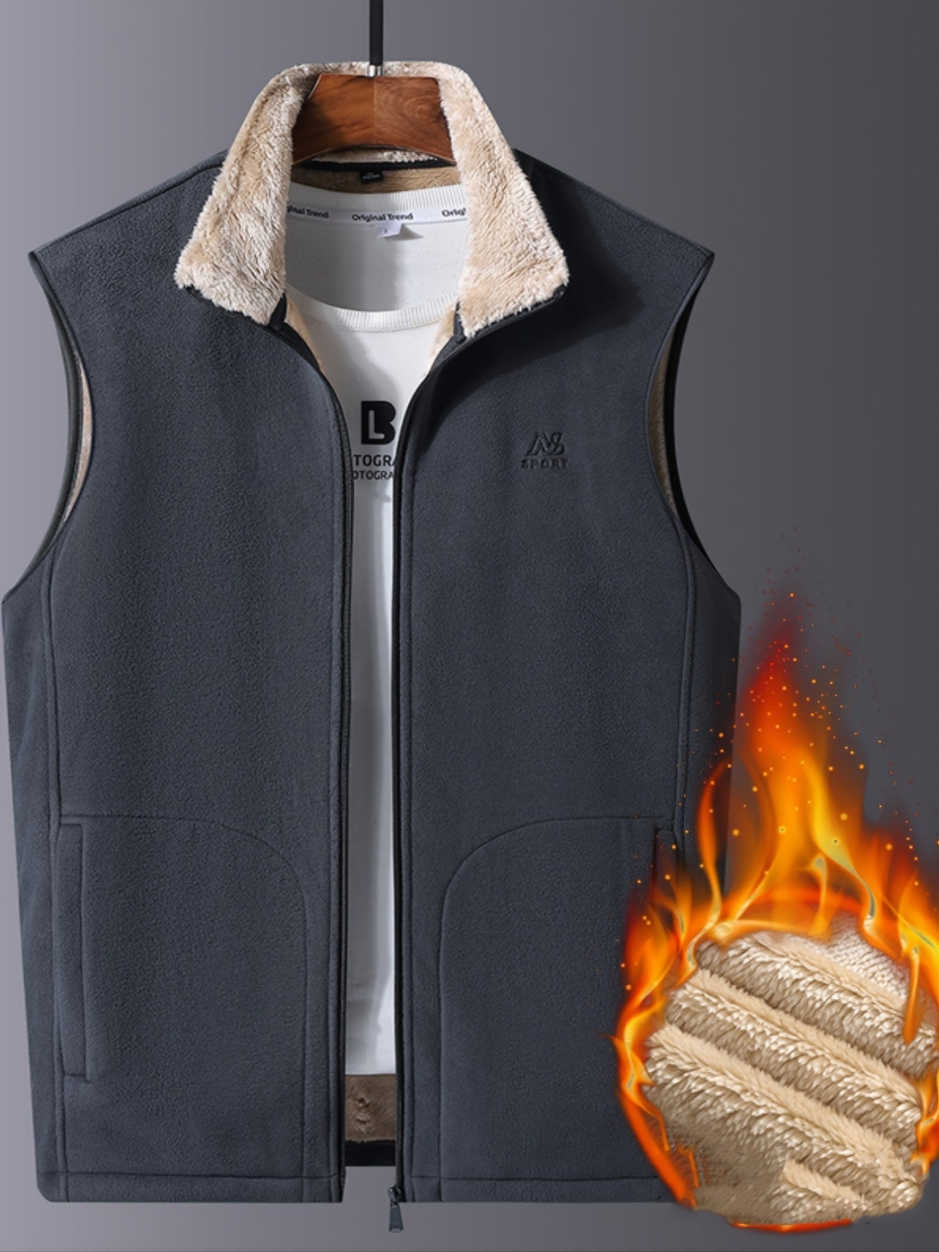 Men's Winter Fleece Jacket with Stand Collar