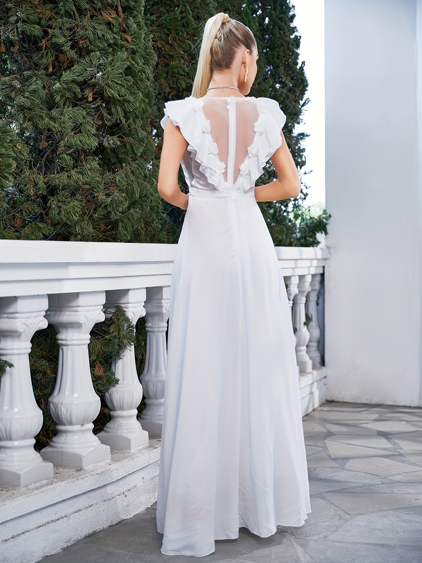 Ruffle Trim Maxi Wedding Dress Sleeveless Dress For Wedding Party