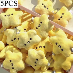 5pcs Yellow Plush Star Dolls Keychains with Wishing Star Tag