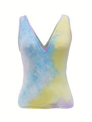 Plunging Neck Tie Dye Tank Top for Summer