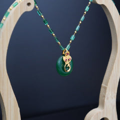 Handcrafted Simulated Jade Peacock Pendant Necklace - Good Luck Gift
