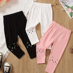 3pcs Girls Cat Print Leggings For Winter