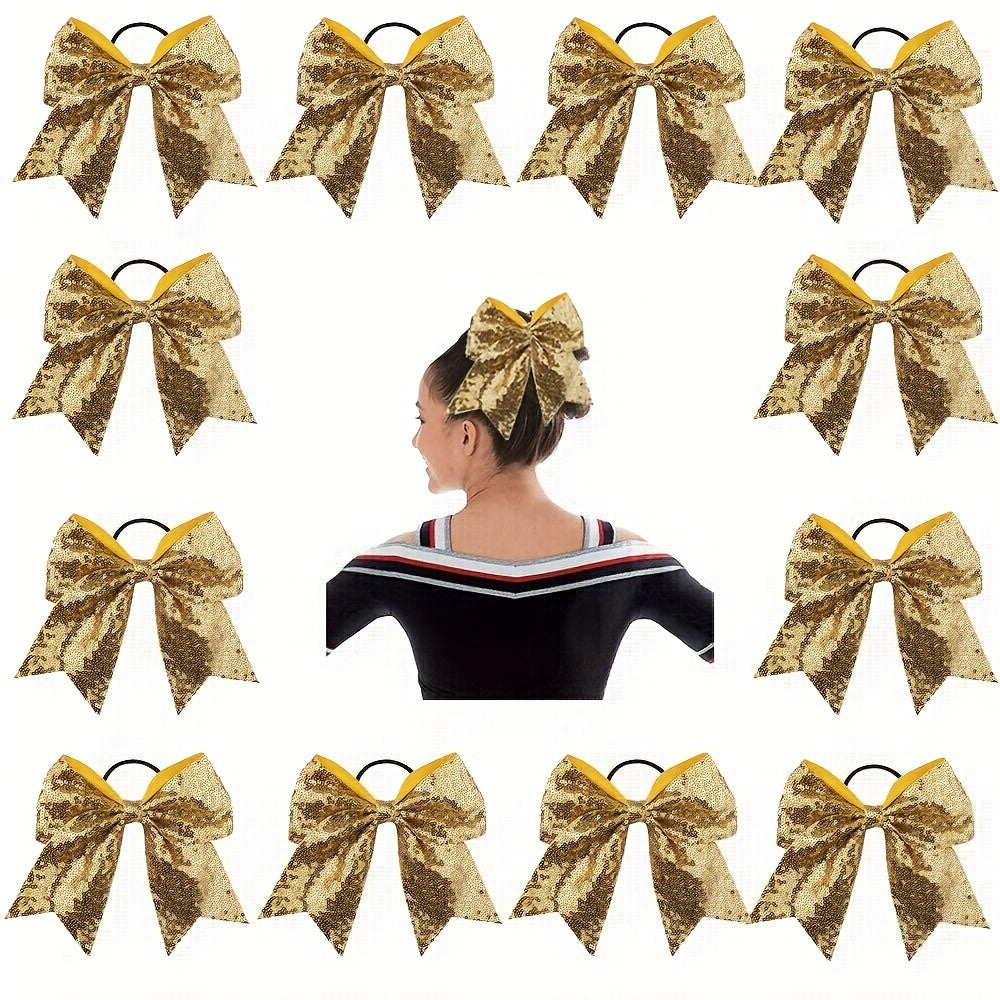 Sequin Bow Hair Tie Glitter Cheer Hair Ring Elastic Hair Band
