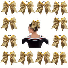 Sequin Bow Hair Tie Glitter Cheer Hair Ring Elastic Hair Band