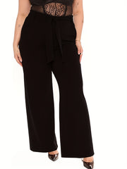 Women's Plus Solid High Waist Straight Leg Trousers