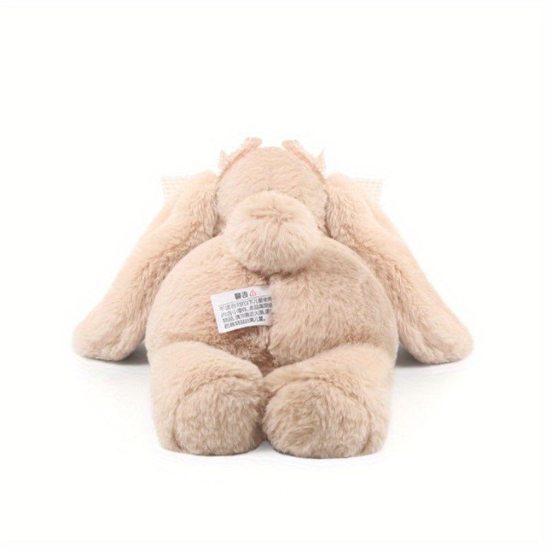 Soft Beige Rabbit Plush w/ Expressive Eyes & Fluffy Ears Pink Bow Tie Stuffed An