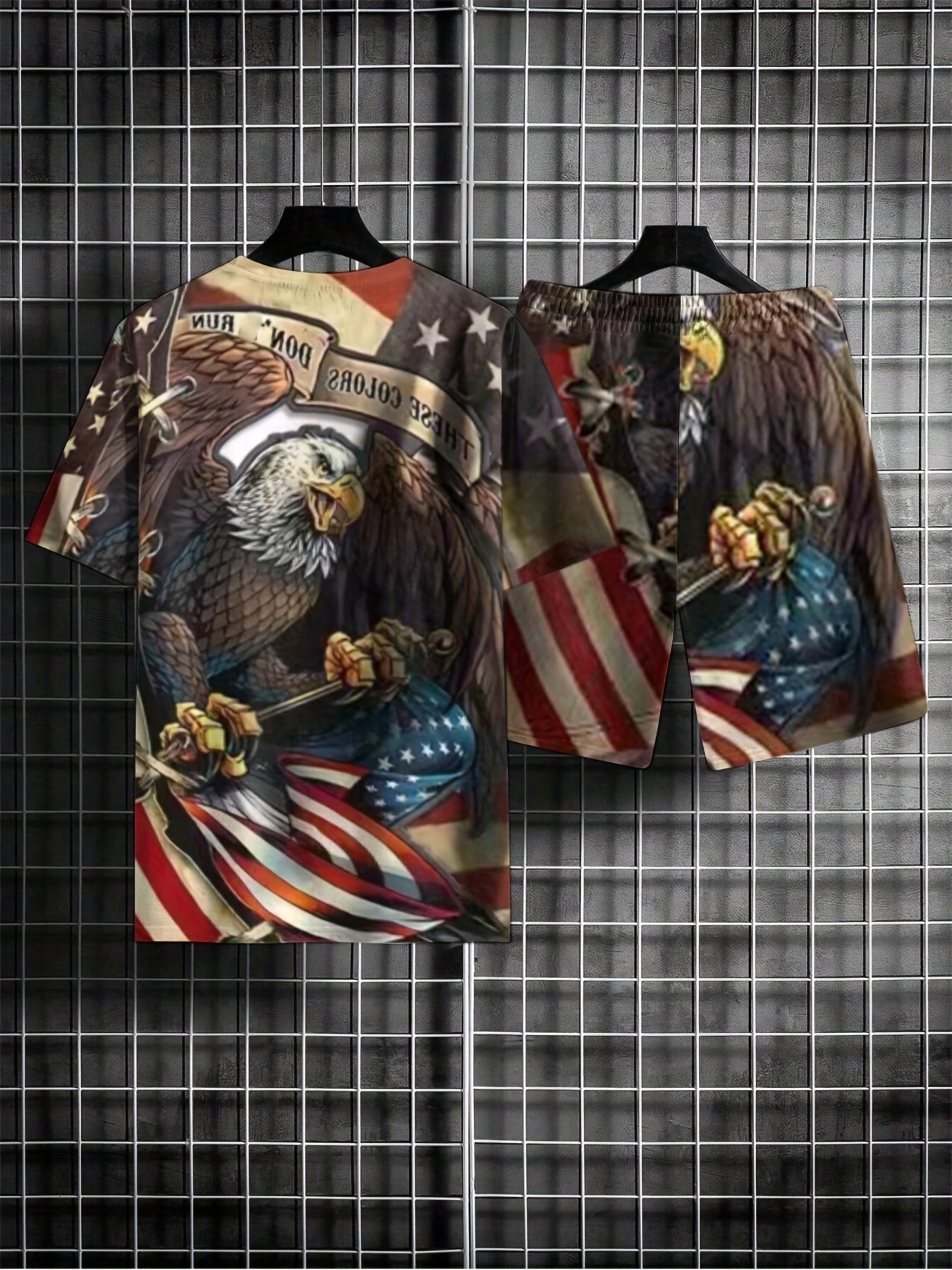 Men's Vintage Eagle & American Flag Graphic T shirt & Shorts