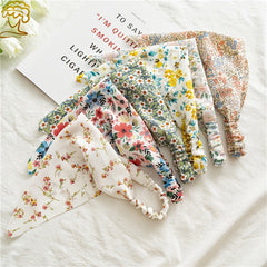 Floral Print Triangle Head Scarf Wrap Elastic Headband Girl's Hair Hairband