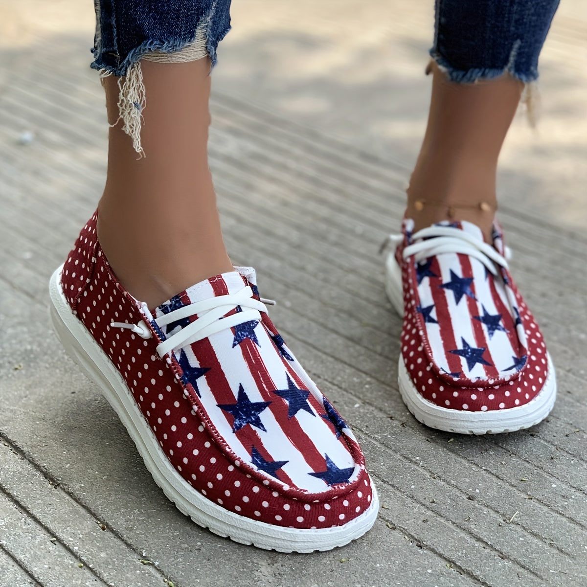 Women's Slip On Sneakers with Star & Dot Graphic Patchwork