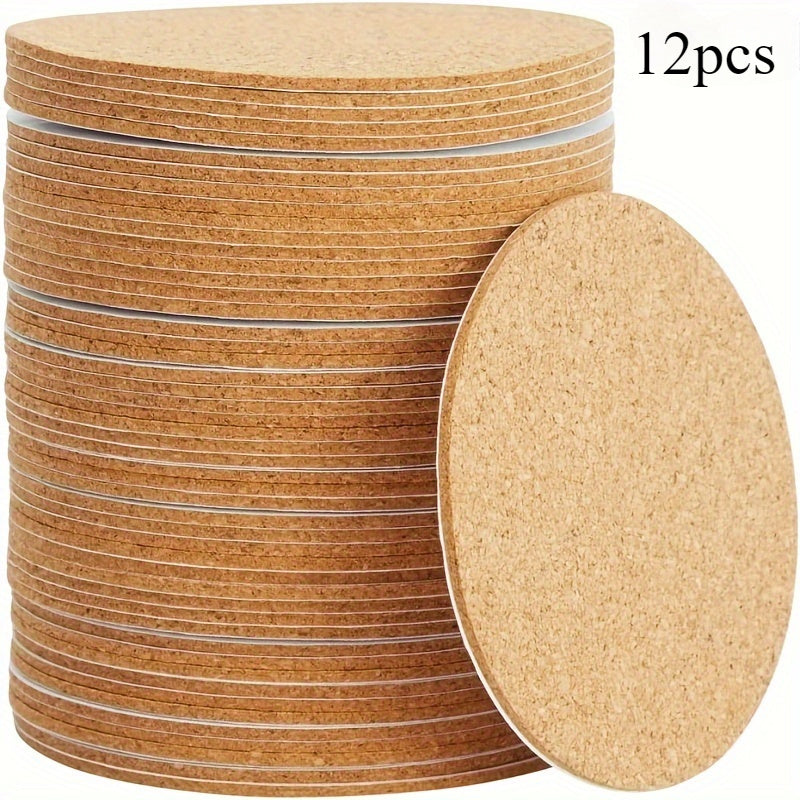 12 Pack DIY Cork Coasters - 3.5 Inch Self Adhesive Wooden Mats