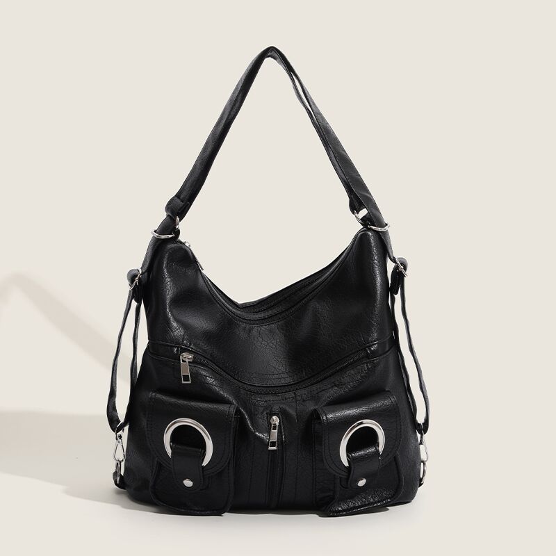 Punk Tote Bag PU Leather Backpack Shoulder Bag with Large Capacity Pockets