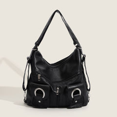 Punk Tote Bag PU Leather Backpack Shoulder Bag with Large Capacity Pockets