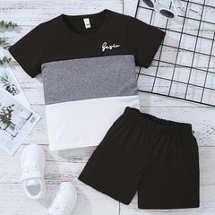 Boys Casual Block & Letter Graphic Print Short Sleeve T-shirt & Shorts Set