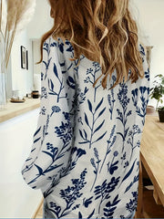  Floral Print Button Up Long Sleeve Blouse