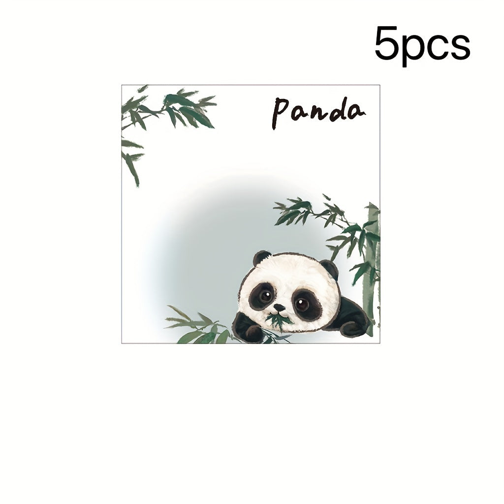 5pcs Panda Painting Sticky Notes - Cute Cartoon Notepads for Students