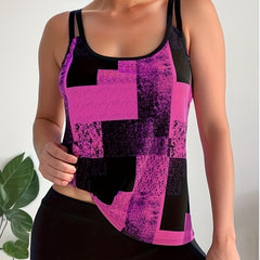  Geometric Print Split Strap Tankini Set