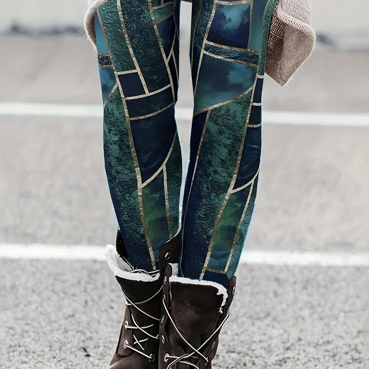  Glitter Geometric Print Stretch Leggings