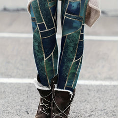  Glitter Geometric Print Stretch Leggings