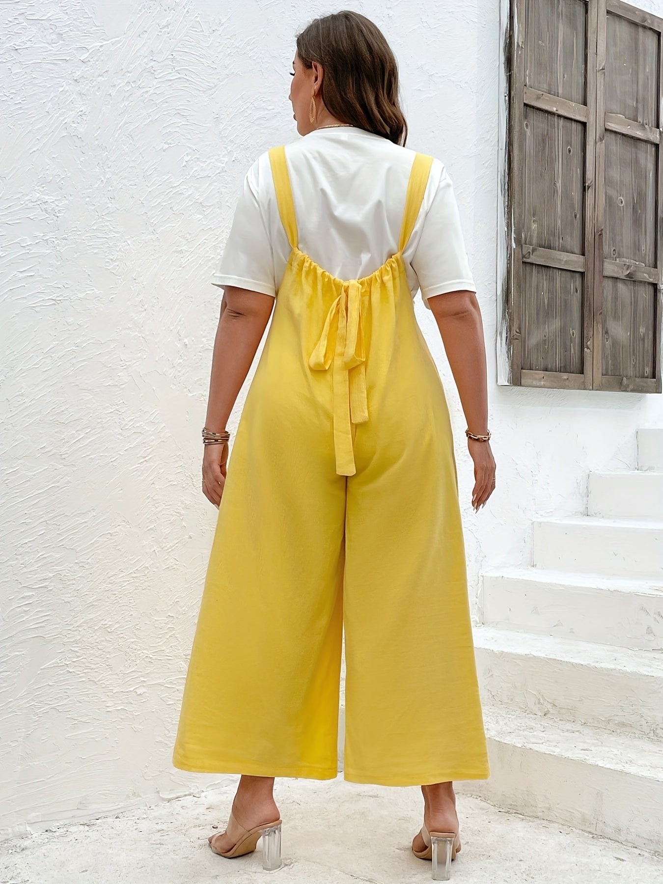  Solid Wide Leg Loose Fit Cami Suspender Pants