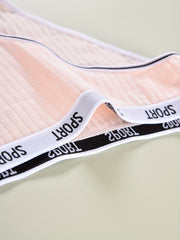 4 Pack Plus Size Casual Underwear Set Women's Plus Striped Letter Trim Underwear