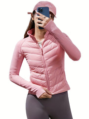 Thumb Hole Puffer Jacket Winter Hiking Skiing Crop Warm Jacket