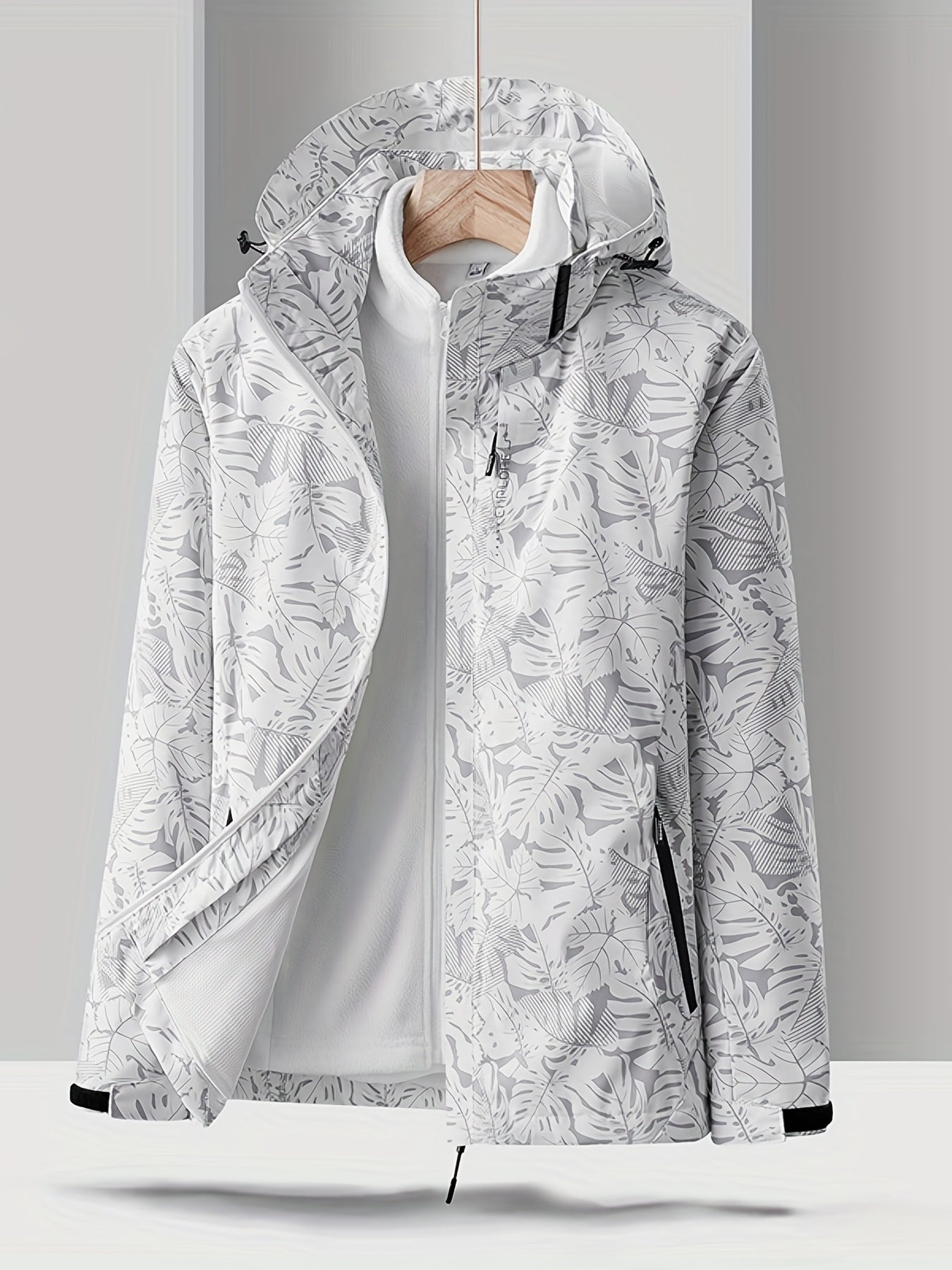 Women's Leaf Print Ski Jacket, Waterproof Soft Shell Hooded Snow Coat