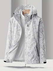 Women's Leaf Print Ski Jacket, Waterproof Soft Shell Hooded Snow Coat
