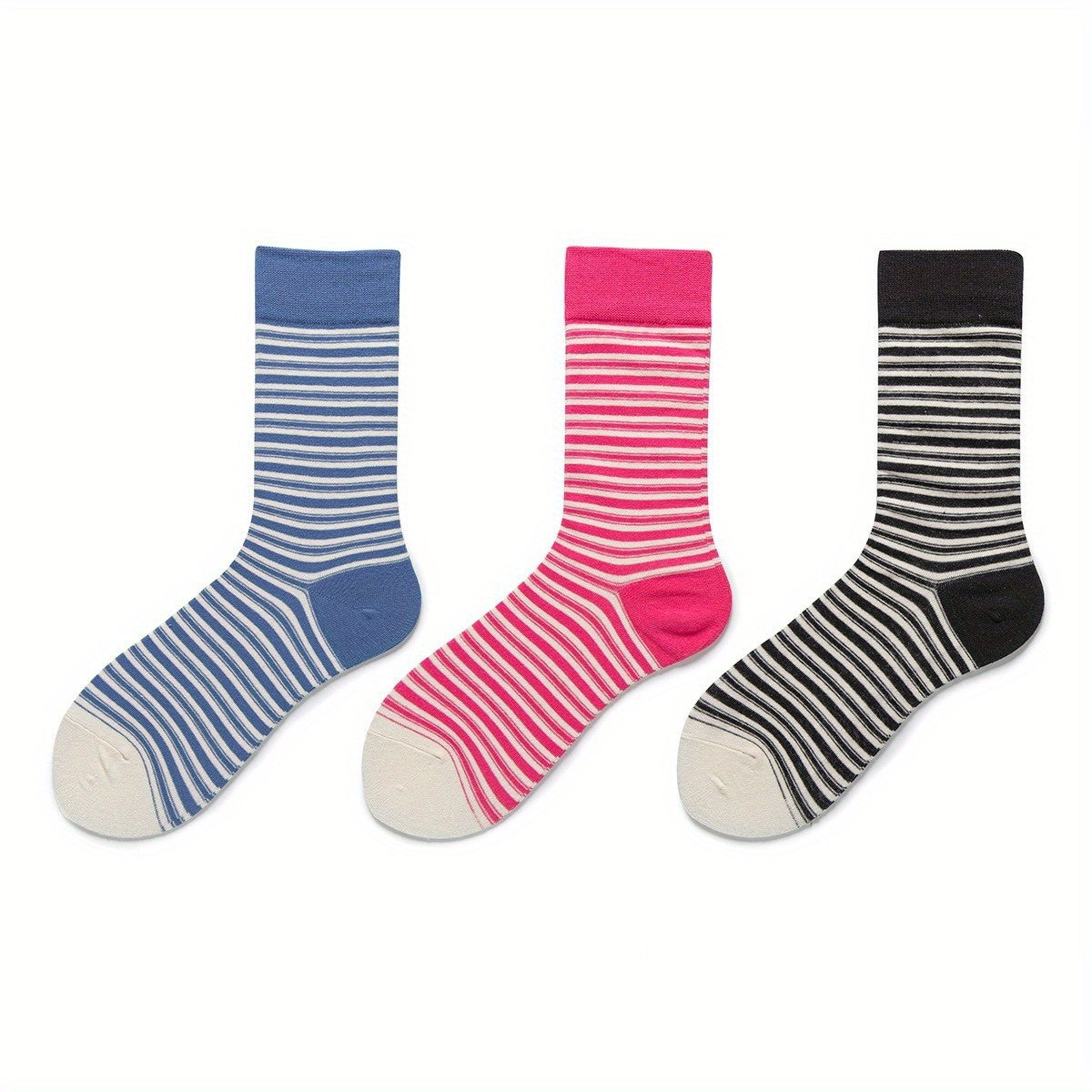 3 Pairs Striped Sports Socks Comfy & Breathable College Style All match Socks