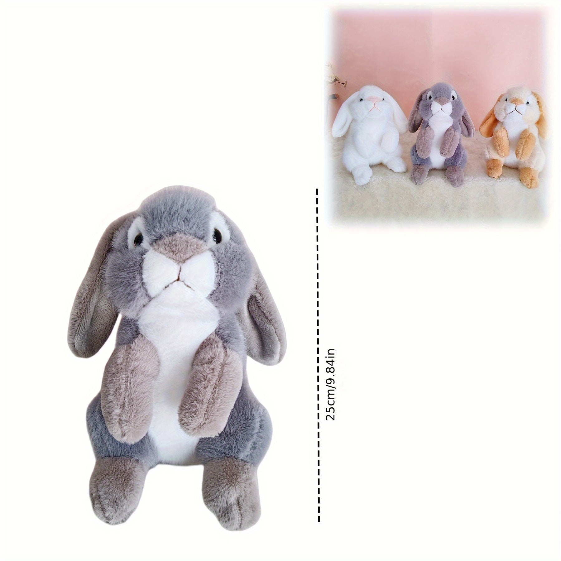 Soft Plush Bunny Stuffed Animal Toy & Brown Rabbit with Brown Ears