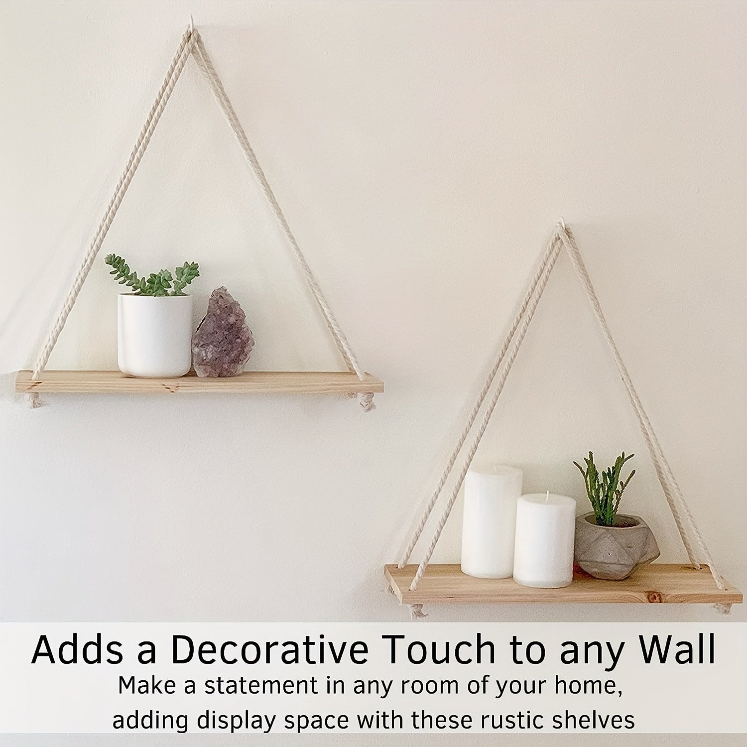 Wooden Macrame Rope Shelf Natural Light Reclaimed W