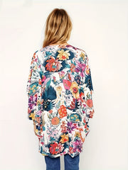 Floral Print Chiffon Kimono Cover Up Soft Loose Beach Cover Up Top